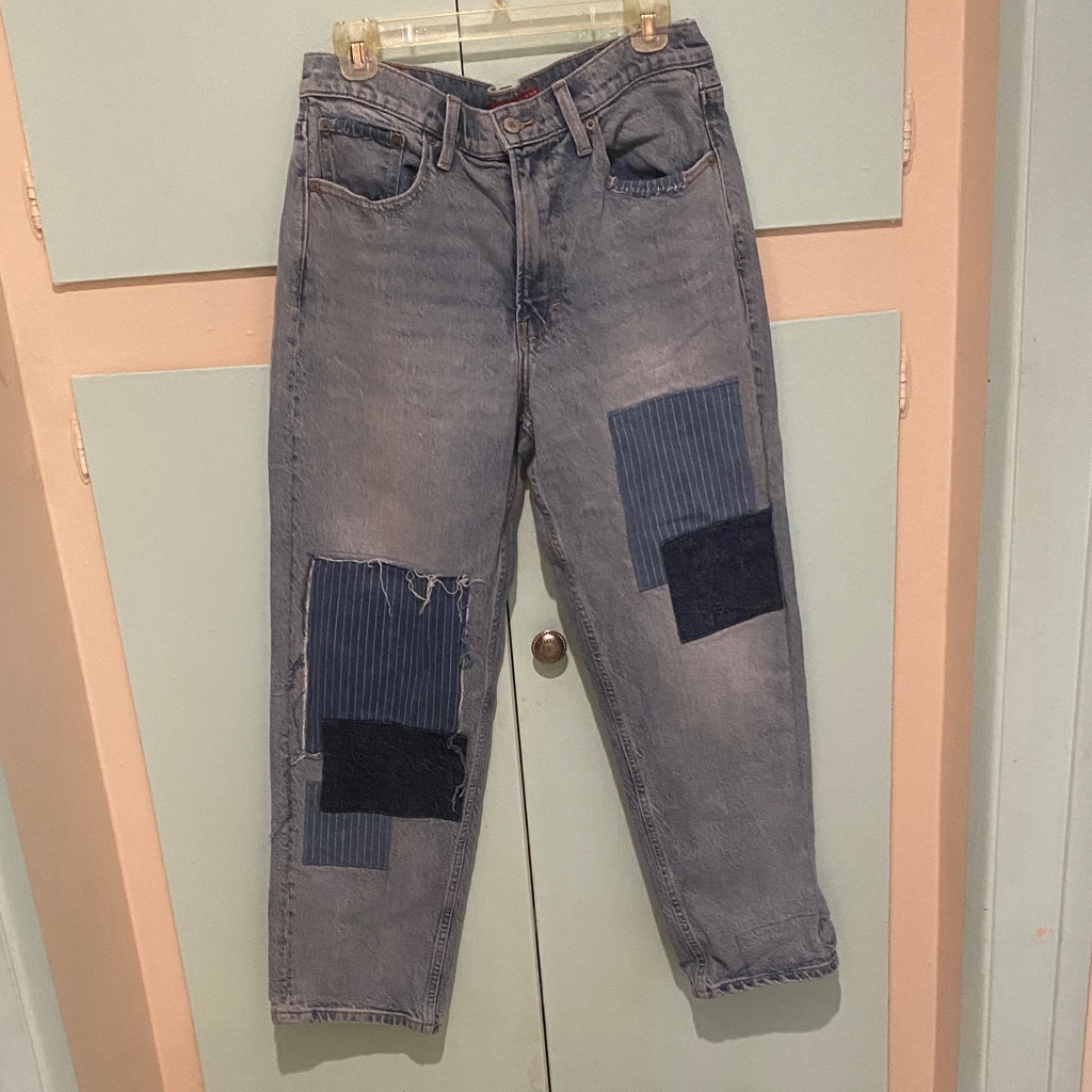 Lucky Brand Womens Relaxed Patchwork Blue Denim Jeans